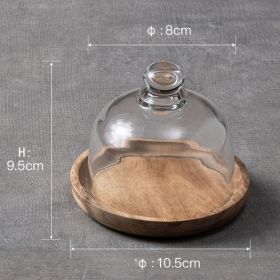 1pc Pastry Plate With Transparent Glass Cover; Fruit Plate With Glass Top; Small Circle Wooden Tray With Glass Lid