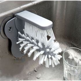 1pc Cup / Glass / Bottle Scrubber Brush, Sink Kitchen Accessory, 2 in 1 Drink, Mug or Wine Suction Cup Cleaning Brush