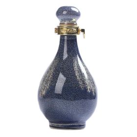 17oz Blue Wine Vase Flask Flagon, Ceramic Empty Jar / Jug, Small Wine Bottle