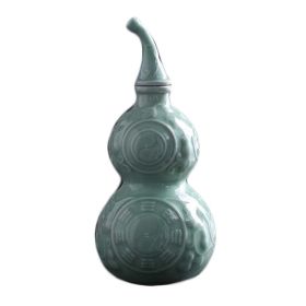 500ml Green Ceramic Gourd, Wine Bottle, Chinese Style Wine Jar / Jug, Antique Empty Wine Vase / Flagon