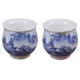 2 Pcs 3.4 oz Chinese Ceramic Teacups, Landscape Painting