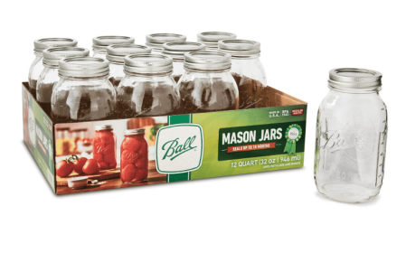Ball Regular Mouth Quart 32-Oz. Glass Mason Jar with Lids and Bands, 12-Count