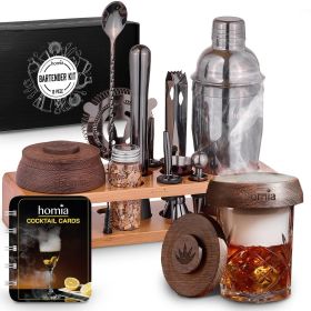 Bartender Kit with Whiskey Smoker 13 pcs, Bamboo Stand Bar Set with Cocktail Shaker, with Essential Bar Accessory Tools & Wood Chips