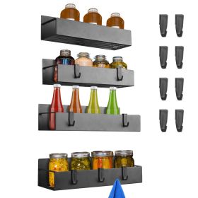 4Pcs Spice Rack, Strong Magnetic Seasoning Storage Shelf with 8 Removable Hooks for Refrigerator Microwave Spice Storage Holder