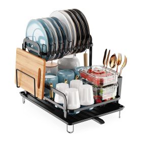 2-Tier Dish Drying Rack for Kitchen Counter, Space Saving, Rustproof Dish Rack with Drainboard Detachable Kitchen Drainer Organizer Set