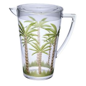 2.75 Quart Pitcher with Lid, Palm Tree Design, Unbreakable Acrylic Pitcher Spout, BPA Free