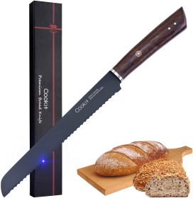 Bread Knife 9 Inch Serrated Non Stick Coating Stainless Steel with Upscale Monzo Wood Handle with Gift Box
