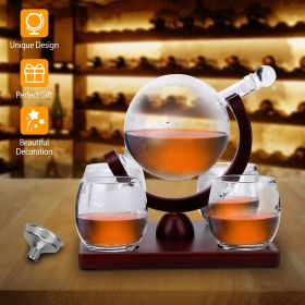 Whiskey Decanter Globe Set w/ 4Pcs, 8.45OZ Etched World Whiskey Glasses with Wooden Tray, Perfect Gift Set