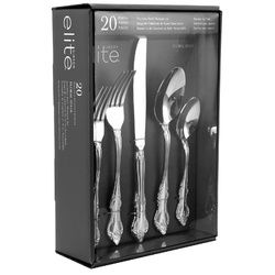 Gibson Elite Floral Spade 20 Piece Stainless Steel Flatware, Utensil Set with Service for 4