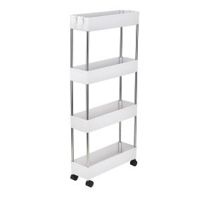 4 Tier Slim Storage Cart Mobile Shelving Unit Organizer, Slide Out Tower Rack