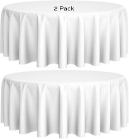 2 Pack White Round Tablecloths 90 Inch [Perfect Size for 30 60 Inch Tables] 200 GSM Premium Quality Textured Washable Polyester Fabric