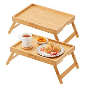 VEVOR 2-Pack Bed Tray Table with Foldable Legs, Bamboo Breakfast Tray for Sofa, Bed, Eating, Snacking, and Working, Folding Serving Laptop Desk T