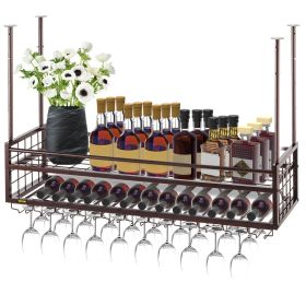 VEVOR Ceiling Wine & Glass Rack, 46.9 x 11.8 inch Hanging Wine & Glass Rack, 18.9-35.8 inch Height is Adjustable