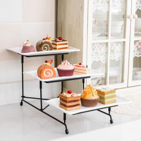 3-Tier Acrylic Serving Tray Dessert Server Display Serving Stand Dinnerware with 3 Rectangular Plastic Serving Platters Metal Stand for Entertain