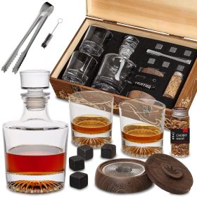 Whiskey Gift Set 14 pcs, Whiskey Bottle and Old Fashioned Glasses, Cocktail Smoker in Wooden Box with Wood Chips, Whiskey Stones included