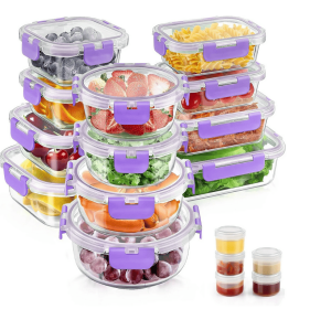 34pcs Glass Food Storage Containers with Lids Set, Airtight Glass Meal Prep Containers (17 Containers & 17 Lids), Leak Proof Lunch Containers BPA