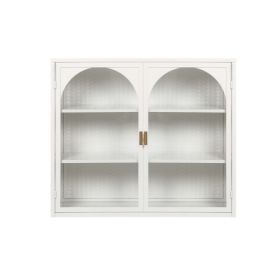 Modern Two-door Wall Cabinet With Glass Door With Three Levels of Storage, Characteristic Woven Pattern (Color: White)