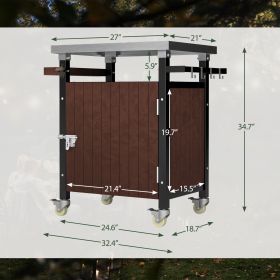 Outdoor Grill Cart With Stainless Steel Tabletop, Storage, Patio Kitchen Island With Wheels, Hooks, And Spice Rack, Waterproof Grill Table (Option: 32X18X34in)