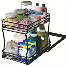 Medium Double-walled Sink / Cabinet Push-pull Basket (Color: Black)
