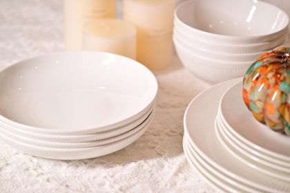 Dandilion Bone China Dinnerware Set, 16 Pieces, Service For 4, Plates, Dishes, Bowls; Microwave And Dishwasher Safe, Ivory White (Option: Ivory White)