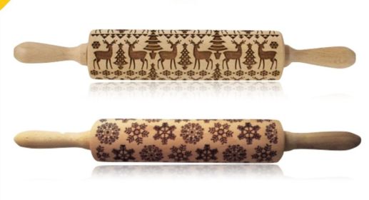 Rolling Pin Themed / Christmas Embossing (Option: Reindeer+Snowflake 35cm)