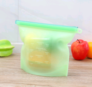 Silicone, fresh-keeping, sealed, storage bag; in or out of the refrigerator (Option: Green-1000ml)