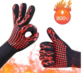 Reusable BBQ Grill Mesh Bag, Non-stick; Barbecue, Baking, Outdoor Picnic, Camping Tool (Option: 1 pair BBQ gloves)