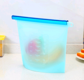 Silicone, fresh-keeping, sealed, storage bag; in or out of the refrigerator (Option: Blue-4000ml)