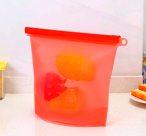 Silicone, fresh-keeping, sealed, storage bag; in or out of the refrigerator (Option: Red-500ml)
