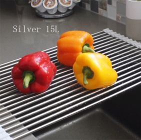 Folding Sink Draining Rack, Stainless Steel (Option: Silver-15L)