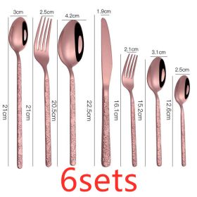 Embossed Textured Handle Steak Cutlery (Option: Rose Gold-7PCS 6sets)