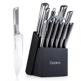 Kitchen Knife Set, 15 Piece Set with Block, Chef Knives with Non-Slip German Stainless Steel Hollow Handle Cutlery Set (Option: Default)
