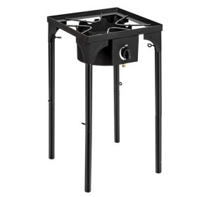 Outdoor Camp Stove, High Pressure Propane Gas Cooker, Portable Cast Iron Patio Cooking Burner, Single Burner 75000-BTU (Color: Black)