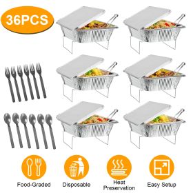 36Pcs Disposable Chafing Dish Buffet Set, Food Warmers for Buffet Server, Catering Supplies with Covers & Utensils, Half Size Food Pans (Color: Silver)