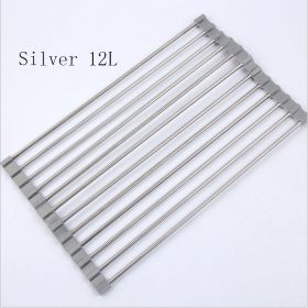 Folding Sink Draining Rack, Stainless Steel (Option: Silver-12L)