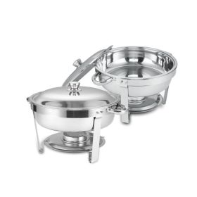 Round Buffet Catering Dish For Home And Outdoor 2 Pcs Set (Color: Silver)