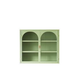 Glass Door Modern Two-door Wall Cabinet, Wall Cabinet With Characteristic Woven Pattern, Green (Color: Green)