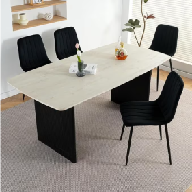 Set Of 4 Kitchen Dining Chairs (Color: Black)
