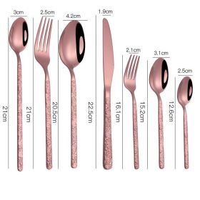 Embossed Textured Handle Steak Cutlery (Option: Rose Gold-7PCS)