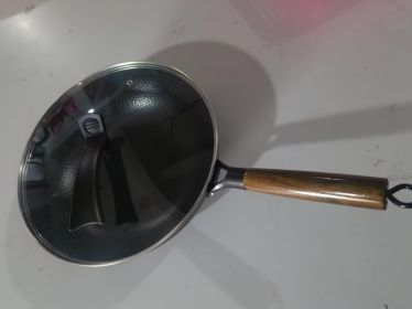 Iron Pan, Traditional Iron Wok Handmade (Option: 32cm glass cover)