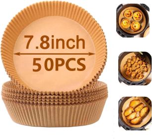 50PCS Ideal Kitchen Air Fryer Paper Liner Round 7.8 Inch, Baking Disposable Air Fryer Parchment Paper, Multipurpose Oil-absorbing Paper Tray (Option: PSC)