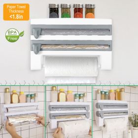Magnetic Plastic Cling Film Dispenser With Cutter, Refillable Aluminum Foil and Paper Towel Holder for Kitchen (Color: Grey)