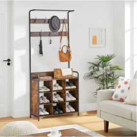 Coat Rack, Hall Tree With Shoe Rack, 3-in-1 Entryway Coat and Storage Rack, With 7 Hooks, A Hanging Rod (Option: Antique Natural)