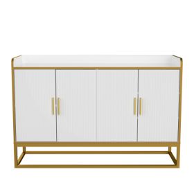 Modern Kitchen Buffet Storage Cabinet, White Gloss With Metal Legs (Color: White)