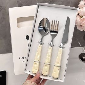 Stainless Steel Cutlery Knife, Fork And Spoon, Cheese Themed, Tableware Set, Suitable For Home Use, Give Gifts (Option: Tableware 3PCS)