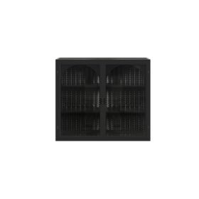 Modern Two-door Wall Cabinet With Glass Door With Characteristic Woven Pattern, Black (Color: Black)