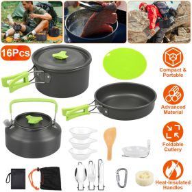 16 Piece Camping Cookware Set (Option: Dark Grey Green)
