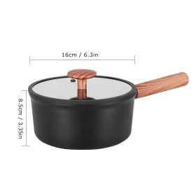 2 Piece Set 6.3 Inch, 7.87 Inch ,1.5 QT,3 QT, Aluminum Mini Pots With Detachable Handles And Glass Lids , Free of PFOA, PFOS, Dishwasher Safe (Option: 16cm-Black)