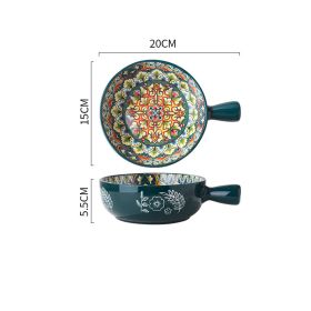 Glazed Serving Bowl - Salad or Dessert Bowl (Option: Green glazed handle bowl)