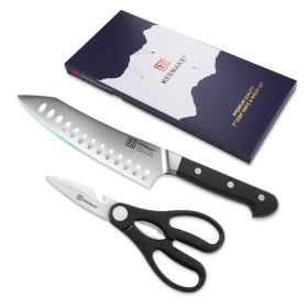2Pcs Chef Knife Set Stainless Steel Kitchen Shears / Scissors Cutlery Slicing Gift (Color: Black)
